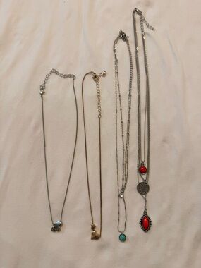 Mixed Metal Heart and Pendant Necklace Set in Silver, Gold, Turquoise, and Coral